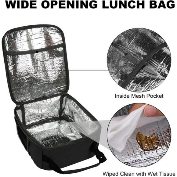 Small Insulated Lunch Bag Tote Reusable Cooler Lunchbox for Work or Travel - Picture 4 of 8